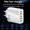 65W PD USB Type C Charger Quick Charge 3.0 5 Port Phone Charger Adapter For iPhone 12 13 14 Pro max Samsung Xiaomi Huawei Phone Adapter US EU UK plug with box