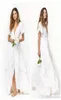 Romantic Beach Wedding Dresses A Line Short Sleeves 2019 Cheap Deep V Neck Boho Wedding Dress Floor Length Silk Satin Chiffon Brid3817786