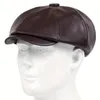 Lente herfstmutsen voor vrouwen solide gewone achthoekige krantenjongen cap mannen dames casual pu lederen hoed winter baret dames schilder petten