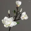 Fiori decorativi 75 cm Touch reale Magnolia Fiore artificiale 3 teste Pu White Wedding Home soggiorno decorazione da giardino decorazione balcone falsa