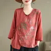 Abbigliamento etnico 2024 tradizionale cinese Hanfu Tops di lino in cotone vintage camicetta nazionale per fiori di fiore nazionale