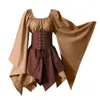 Vestidos casuais vestido medieval de renda curta feminina gótica colorida colorida de manga de batwing camadas irregulares