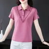 Vrouwen zomer Koreaanse mode elegant borduurwerk kanten katoen polo t -shirt kantoor dame casual chic losse korte mouw pullover tops 240409