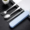 Dinnerware Sets 3Pcs/Set Stainless Steel Spoon Fork Chopsticks Portable Outdoor Travel Western Tableware Kitchen Utensils With Box