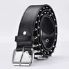 Cintos New Fashion Ladies Leather Punk Belt Hollow Rivet Luxury Bring Personalidade Rock Wild Wild Ajuste Young Trend Belt2023Newl240409