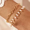 Bangle Fashion Boho Armband Set Crushed Stone Gold Color Pearl Moonlight Ox Horn Armband For Women smycken Tillbehör