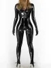 Dedos separados aspecto húmedo pvc gatsuit brillante PU cuero con cremallera abierta bodysuit de la entrepierna medias de cosplay sexy sumpsuit zentai leotard