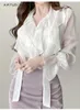 Kvinnors blusar koreanska chic ruffled bandblus kvinnor sommar fransk söt elegant bloss ärm tunt chiffong skjorta lösa smala sexiga skjortor