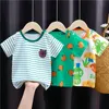 2024 Summer Children Cartoon T-shirt för Baby Boy Animal Printing Dinosaur Cat Boys T Shirt Girls Tops Tees Randiga barnkläder 240409