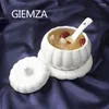 Kommen giemza witte pompoenkom met deksel jingdezhen keramiek alien stoofpot pot jar mini blik voor soepcontainersaus boot