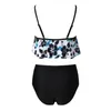 Women's Swimwear Ruched Print Hollow Up Swimsuits Top Split Beach Suspender Fashionable Bikini Set Off Shoulder Bathing Suits