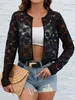 Casual Solid Color Jacket Coats Women Basic Chic Lace Outerwear Tops Ladies Full Long Sleeve Half Trarent Pocks 240320