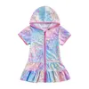 Girl Dresses Kids Toddler Girls Swim Cover Up Dress Short Sleeve Zip Towel Terry Swimsuit Wraps Bathrobe Pool Beach Robe