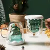 Muggar julgran glas kopp med lock omrörande stång för barn transparent kaffemjölk mugg tumlar barn gi