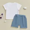 Ensembles de vêtements Baby Girl Summer Shorts Set Letter Flover Imprimez à manches courtes Coute Round Coup avec une tenue de 2pcs
