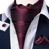 Classic Burgundy Red Ascot Ties Silk Striped Woven Scarf Cravat Tie Pocket Square Cufflinks for Men Wedding Necktie Ring Set240409