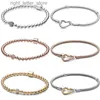 Armreifen Rose glänzende Perlen Pave Crystal Slide Herzförmiges Armband für Mode 925 reine Silberperlen Charming DIY Juwelry YQ240409