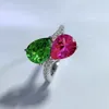 حلقات الكتلة S925 Silver Ring Droplet Zircon Zircon مع 7 9 ماس وردي للنساء المتقدم للسيدات متعددة الاستخدامات