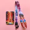 Paris Tower Card Holder Lanyard Keychains Campus Card Hanging Neck Strap Card Holders Lanyards ID Badge Case