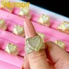 Gold Silver Color CZ Heart Ring Silver Color Full Iced Out Bling Cubic Zircon Hearts Ring Hip Hop Punk Men Women Jewelry 240409