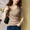 Blouses pour femmes tops femmes top top femme à demi-manche en tricot Blouse Blusas Mujer de Moda 2024 Verano V-à col en tricot ZL377