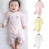 Summer Baby Romper Solid Color Print Long Sleeve Jumpsuit for Infant Boy Girl OnePiece Bodysuit Pajamas Cotton Toddler Clothing 240325