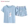 Thuiskleding Women's Soft Cotton Pyjama Sets T -shirt shorts Vrouwelijke pyjama Mooie huiskleding