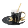 Mugs Nordic Irregular Ceramic Coffee Mug Creative Gold-painted Handle Fashion Star And Moon Shape Cup Saucer