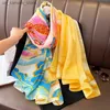 Halsdukar Fashion Print Large Shawl Wraps Silk Scarf Women Luxury Brand Satin pannband Hijab Bandana Turban Foulard Summer Beach Stoles240409