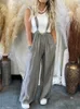 Kvinnor Pants Woman Clothing Solid byxor breda ben Långer Hög midjafickor Löst Suspender Jumpsuit Summer Casual Baggy Bib Overalls