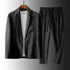 Mens 2 Piece Linen Cotton Suits Pocket White Black For Casual Formal Mens Suit Clothing Jacket Prom Tuxedos Patterned Blazer 240328