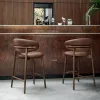 Nordic Solid Wood Bar Chairs For Kitchen Bar Palls Light Luxury Designer Fabric Hushållen vardagsrum ryggstöd Hög barstol