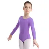 Scene Wear Kids Girls Solid Color Long Sleeve Ballet Leotard Unitard Basic Gymnastic Dance Training Bodysuit Clothes Ballroom Practice