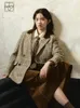 Damesjassen ziqiao wol bruin retro wollen pak jasje voor 2024 winter plaid korte vaste solide vrouwen casual