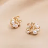 Hengste Ohrringe Koreanischer Stil Kristallblume Imitation Perle für Frauen Mädchen Süßes Statement Ohrring Party Schmuckgeschenke