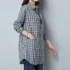 Boots Women's Long Sleeve Casual Plaid Shirt Autumn Fashion Korean Poloneck Vintage Singlebreasted Pockets Blouse Female Clothing