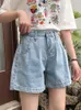 Sxl damski dżinsowy krótki wysoki talia Korean Preppy Style Summer Lets Ladies szeroka noga dżinsy Line For 78189 240409