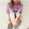 Women'S Blouses & Shirts Fashion Christmas Elk Print Blouse Tie Dry Plus Size Casual Winter Ladies O-Neck Tops Women Long Sleeve Shir Dhtgc