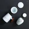 Tazas de cerámica con filtro de tapa a gran capacidad de tazón de té recipientes de oficina regalo