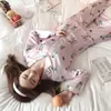 Домашняя одежда высококачественная осенняя женщина, пижама, элегантные шелковые длинные топы, набор женская милая розовая пижама ночная пвалины молодые сон