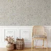 Scandinavian Pomona Wallpaper, Peel and Stick Wallpaper with Pear and Apple trees in Grey Back with light metalic effect