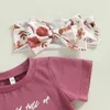 Roupas conjuntos de roupas para meninas roupas de manga curta Letras de pescoço redondo impressão Tops calças florais Roupas de banda de cabeça