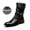 5 Quality Biker High Black Leather Punk Rock Shoes Mens Womens Tall Boots Size 38--48 240407 398