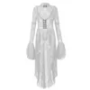 Lässige Kleider Retro Courtkleid für Frauen Gothic Vintage Spitzenglocke Langarm Witch Irisch Kostüm elegantes Kleid