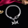 Charm Bracelets Triple Moon Goddess For Men Women Vintage Heart Lock Wheat Chain Bracelet Magic Pentagram Amulet Witch Wicca Jewelry