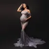 Glitter pärlstav moderskapsklänningar för fotografering sexig kristall diamant sjöjungfru långa gravida klänningar kvinnor fjädrar sjöjungfrun klänning