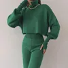 Women's Two Piece Pants TSTCTB Pullovers Knitted Sweater 2 Set Women Casual High Collar Wide Legs Irregular Suit 2024 Autumn Fashion Outfits