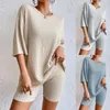 Women's Tracksuits 2024 Vacation Fashion Casual Suit Solid Color Summer Shorts And Tops Two Piece Sets Knitting For Women