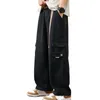 Pantalon masculin pantalon lâche cargo vintage avec taille élastique multiples poches avec décor de sangle douce respirante pour haut