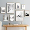 Toile d'art mural peinture d'hiver City Flower House Raod Black White Nordic Affiches et imprimés Pictures murales pour décor de salon